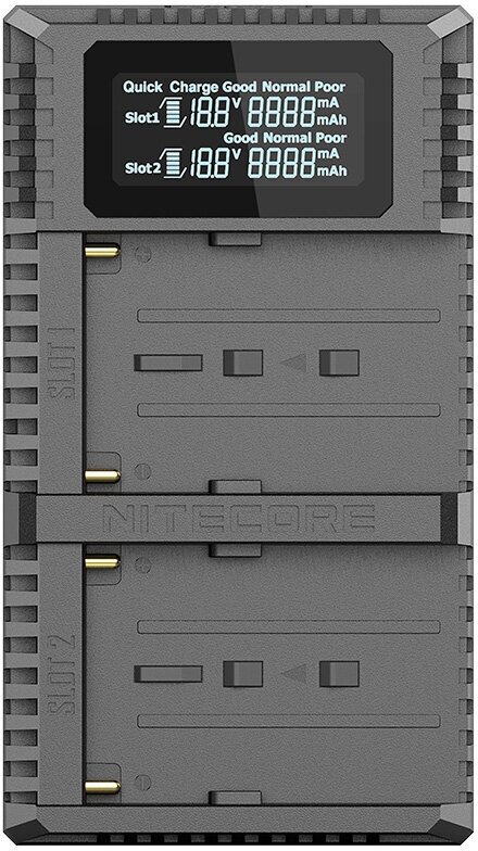 фото Зарядное устройство Nitecore USN3 PRO Dual Slot USB Charger QC 2.0 для аккумуляторов NP-FM500H и NP-F серии