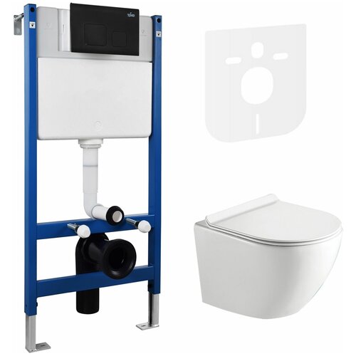 Комплект с унитазом TIMO RIMLESS RISTO ТК-603, инсталляция, клавиша черная матовая FP-002MB