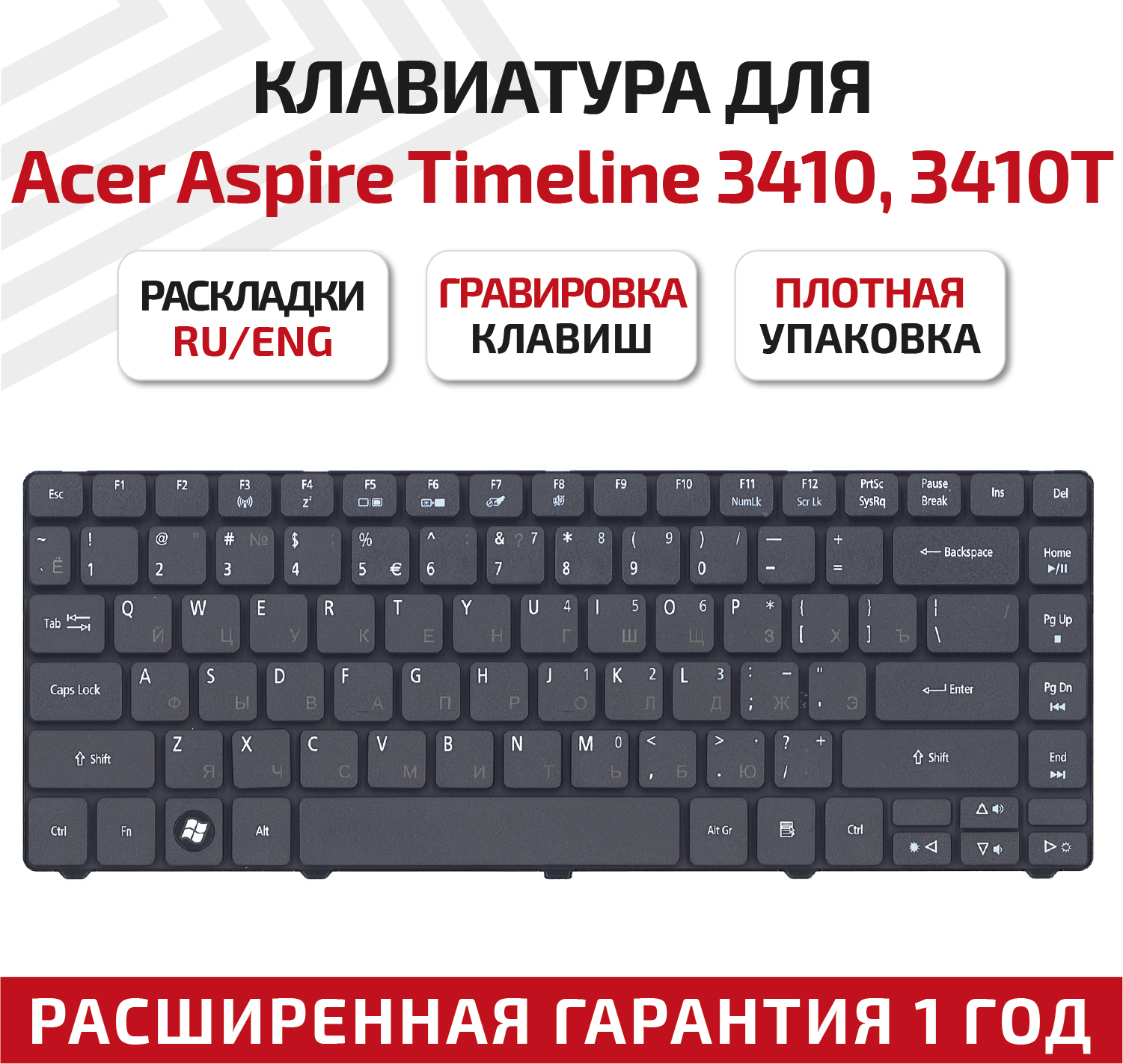 Клавиатура (keyboard) AEZQ1R00010 для ноутбука Acer Aspire 3750 4540 4741 4745 4935 Aspire TimeLineX 3410 3810 4410 4810 матовая черная