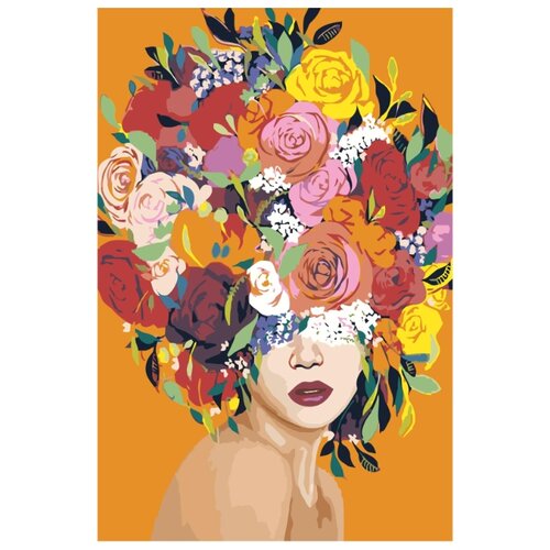 Яркая цветочная голова девушки Раскраска картина по номерам на холсте