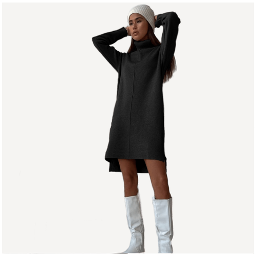 фото Платье-свитер повседневное, прямой силуэт, миди, размер 42-46, черный не определен