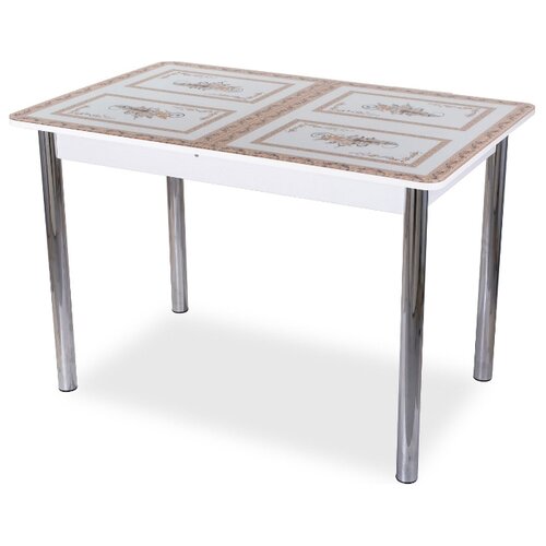 фото Стол кухонный домотека танго пр-1 02, дхш: 120 х 80 см, длина в разложенном виде: 157 см, бл ст-72 белый/стекло с растительным орнаментом 02 хром