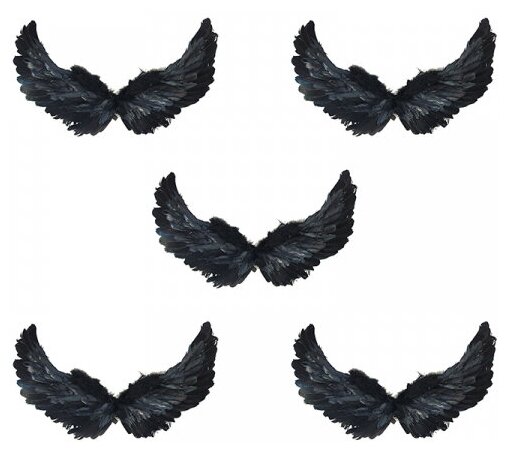 Крылья ангела черные перьевые карнавальные большие 60х35см, на Хэллоуин и Новый год (5 пар в наборе)