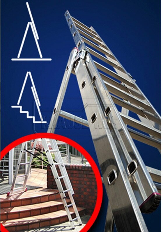 Алюминиевая трехсекционная универсальная лестница с доп.функцией, Krause CORDA, 3х9, 013392 - фотография № 4
