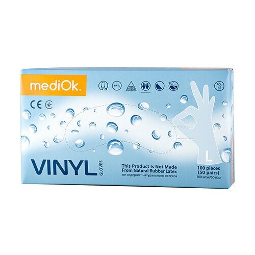 MediOk, Перчатки винил неопудренные, размер L, 100 шт.