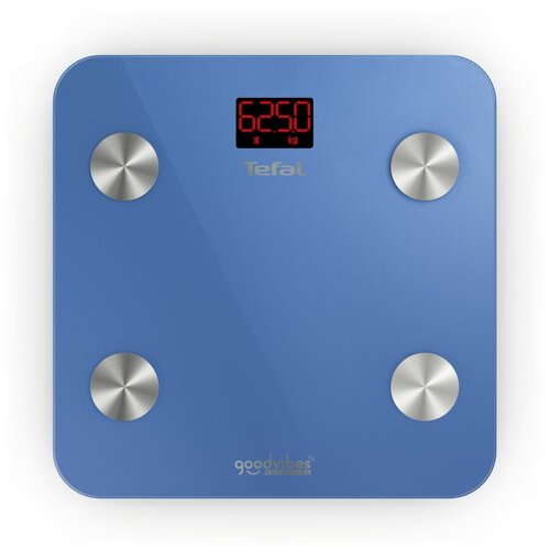 Умные весы напольные Tefal Goodvibes Essential BM9610S1, голубой, максимальный вес 160 кг, возможность синхронизации с телефоном, автовключение, автоотключение