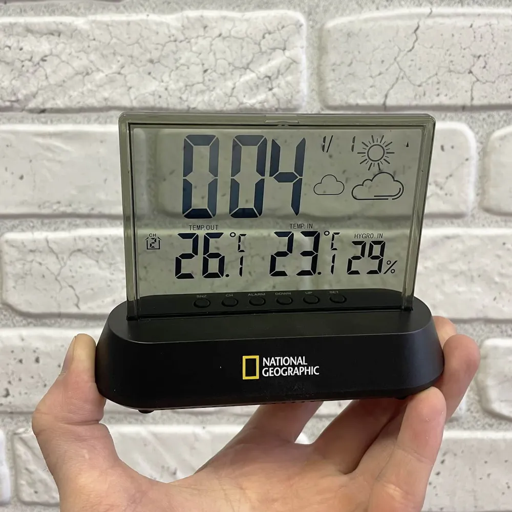 Домашняя метеостанция Bresser National Geographic v.H24 с выносным датчиком (температура, прогноз погоды, влажность, часы, будильник) - фотография № 3