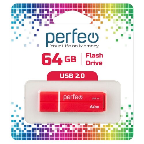 Флешка Perfeo C01G2 64 ГБ, red флешка perfeo c01g2 64 гб red