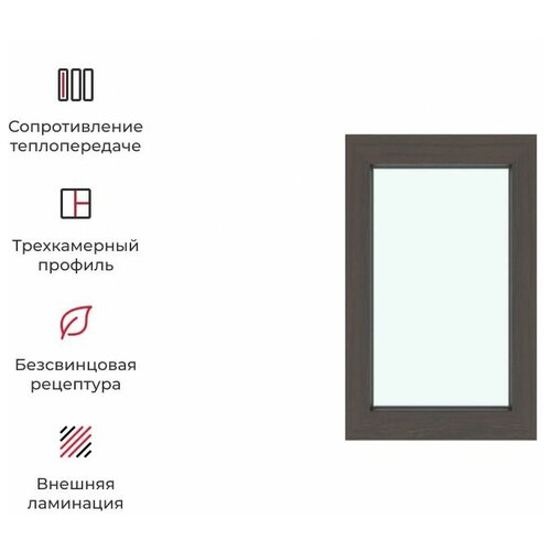 Окно ПВХ глухое КВЕ 58 глухое 90х60 двухкамерный стеклопакет цвет темный дуб