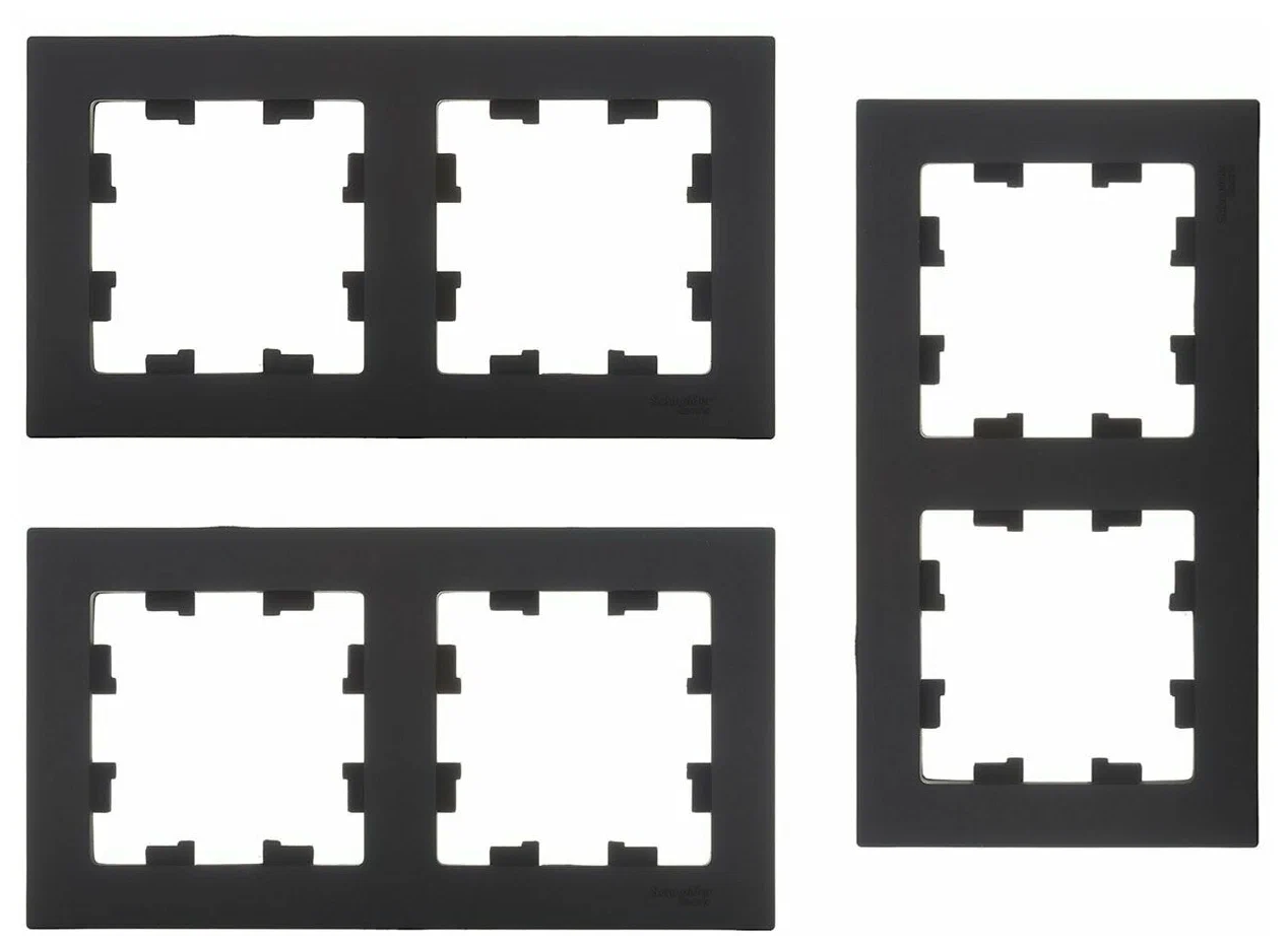 Рамка для розетки выключателя двойная Schneider Electric (Systeme Electric) Atlas Design Антибактериальное покрытие Карбон ATN001002 3шт