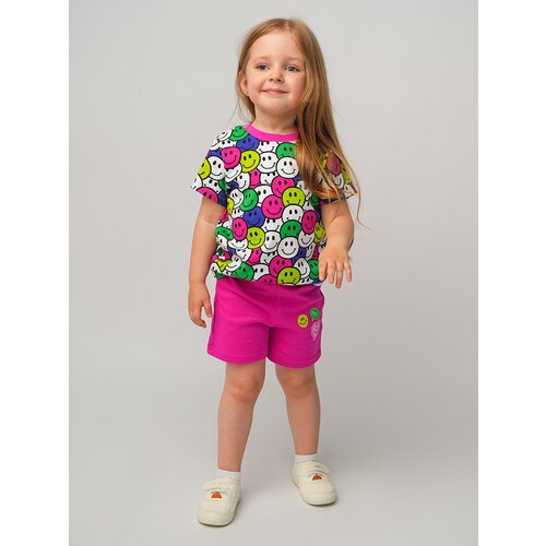 Комплект одежды  KotMarKot для девочек, футболка и шорты, повседневный стиль, трикотажный, без капюшона, без карманов, размер 86, мультиколор
