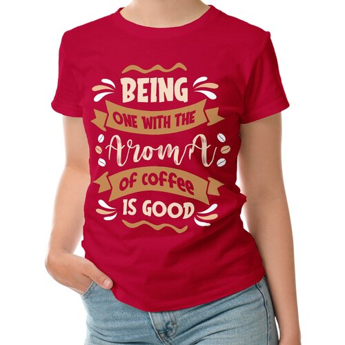 Женская футболка «Быть единым целым с ароматом кофе — это хорошо» (L, темно-синий)
