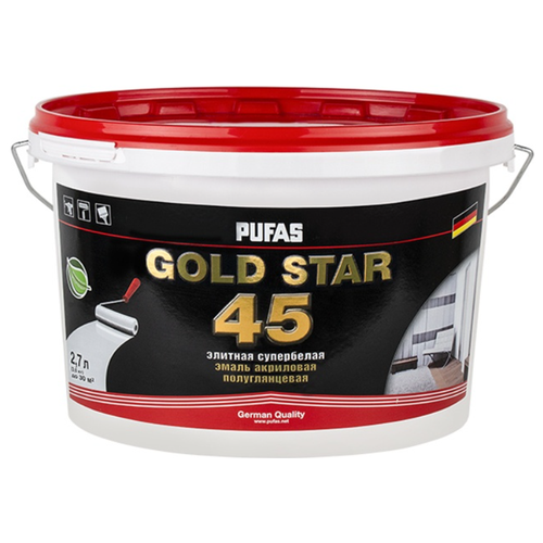 Эмаль акриловая Pufas GOLD STAR 45 супербелая полуглянц. мороз. (2,7 л)