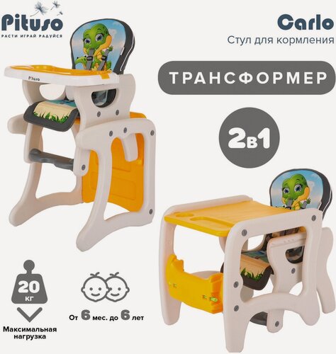 Изображение товара Стульчик для кормления детский Pituso Carlo Дракоша, трансформер, с регулировкой столешницы и спинки, разноцветный
