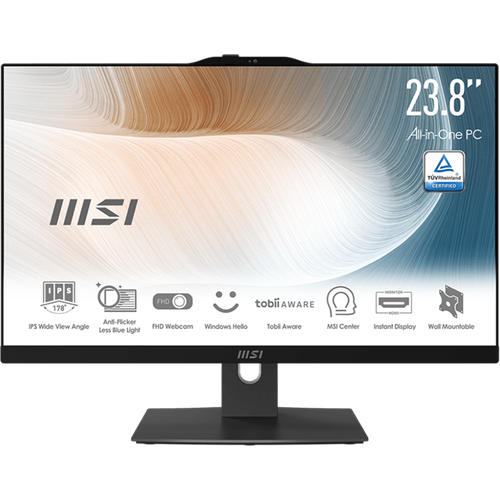 Моноблок MSI Pro Modern AM242P 12M AiO 23,8 FHD (1920x1080)IPS AG Non-touch, Core i5-1240P (1.7GHz), 8Gb DDR4, 256GB SSD M.2, Intel UHD, WiFi, BT, camera, WirelessKB&mouse Eng/Rus, No OS,1y (9S6-AE0711-284)