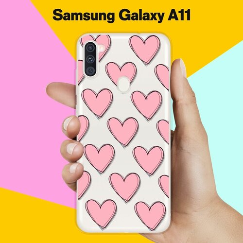 Силиконовый чехол Узор из сердец на Samsung Galaxy A11 силиконовый чехол узор из котов на samsung galaxy a11