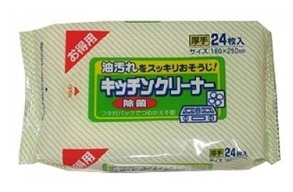 Showa siko kitchen cleaner влажные салфетки для удаления жировых загрязнений на кухне 24 шт, 160х250 мм