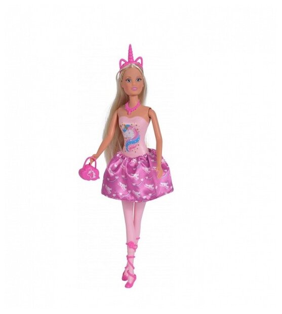 Кукла Штеффи в розовом платье с единорогом 29 см