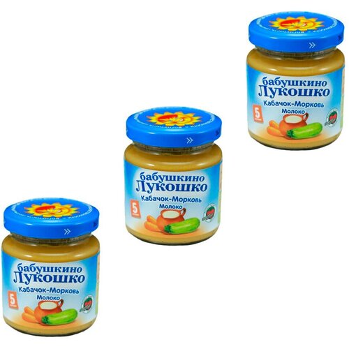 Пюре Бабушкино Лукошко Кабачок-морковь-молоко (с 6 месяцев), 100 гр, 3 шт.