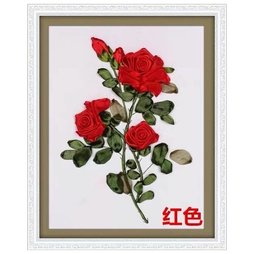 Набор для вышивания лентами “Нежные розы. Красная”. 38х28см.