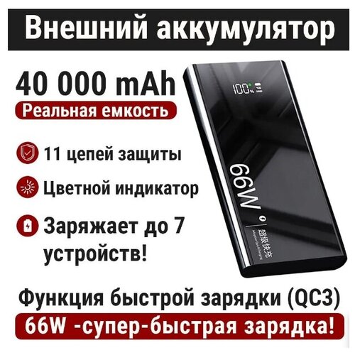 Внешний аккумулятор Повербанк Powerbank 40000 mAh выходы Type-c и USB