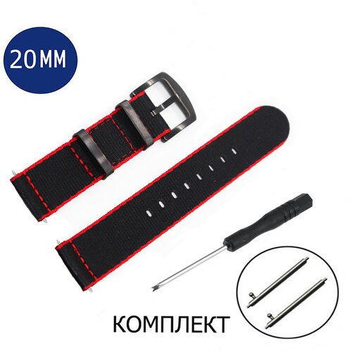 фото Ремешок axiver, фактура плетеная, гладкая, размер 20, черный/красный