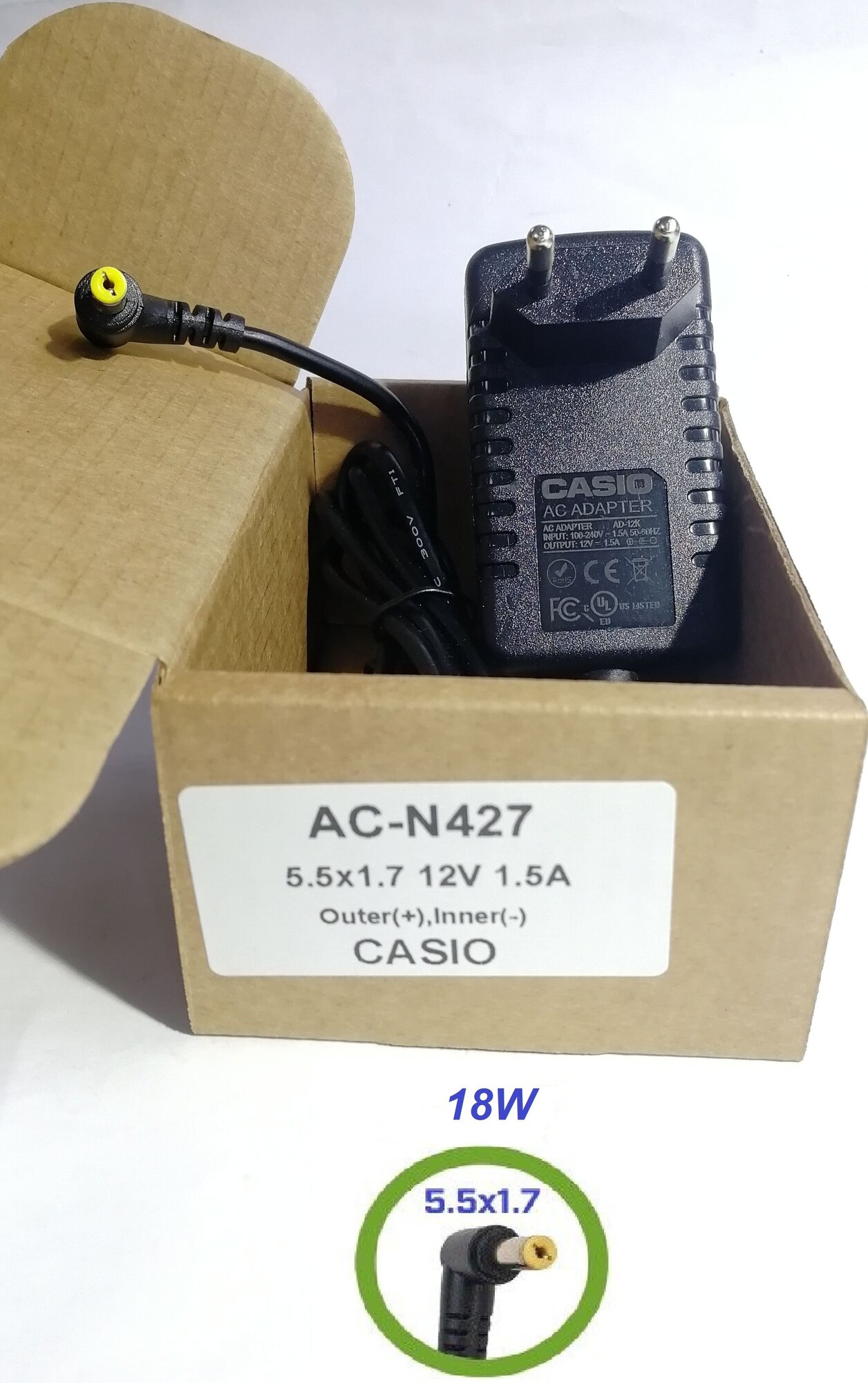 Блок питания адаптер для синтезатора Casio AD-A12 12v 1.5a DC 5.5 x 1.7 mm