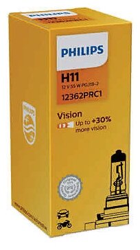 Лампа H11 12V 55Вт Philips +30% Vision PGJ19-2 12362PRC1 1шт.