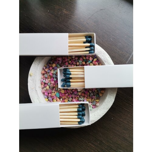 Набор спичек для свечей длинные 85мм, цветные, синие, 3 коробки