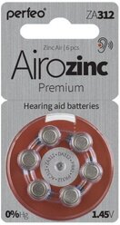 Батарейки Perfeo ZA312/6BL Airozinc Premium, 6 шт в блистере