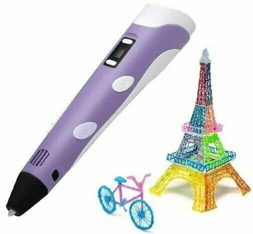 3D-PEN BIG MIX,3Д ручка фиолетовая с набором дополнительного пластика 100м и трафаретами. набор для творчества. с дисплеем. для девочек и мальчиков