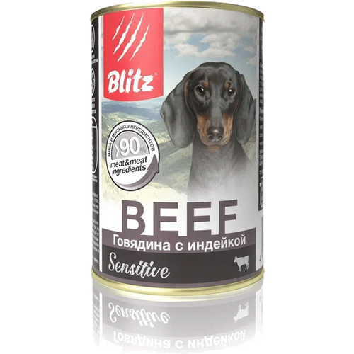BLITZ Sensitive консервы для собак, говядина с индейкой, 400 гр, 6 шт.
