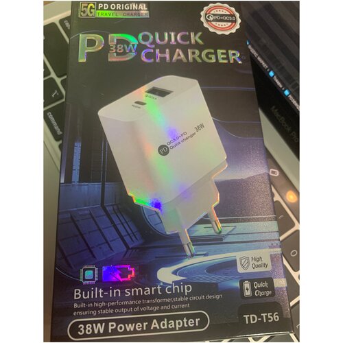 Сетевое зарядное устройство Quick Charger 3.0 38W USB+Type-C Белый