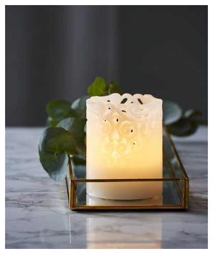 Электрическая восковая свеча "Кружевная", тёплый белый LED-огонь мерцающий, таймер, STAR trading