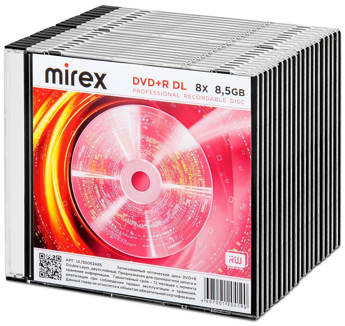 Диск Mirex DVD+R DL 8,5Gb 8x slim, упаковка 20 шт.