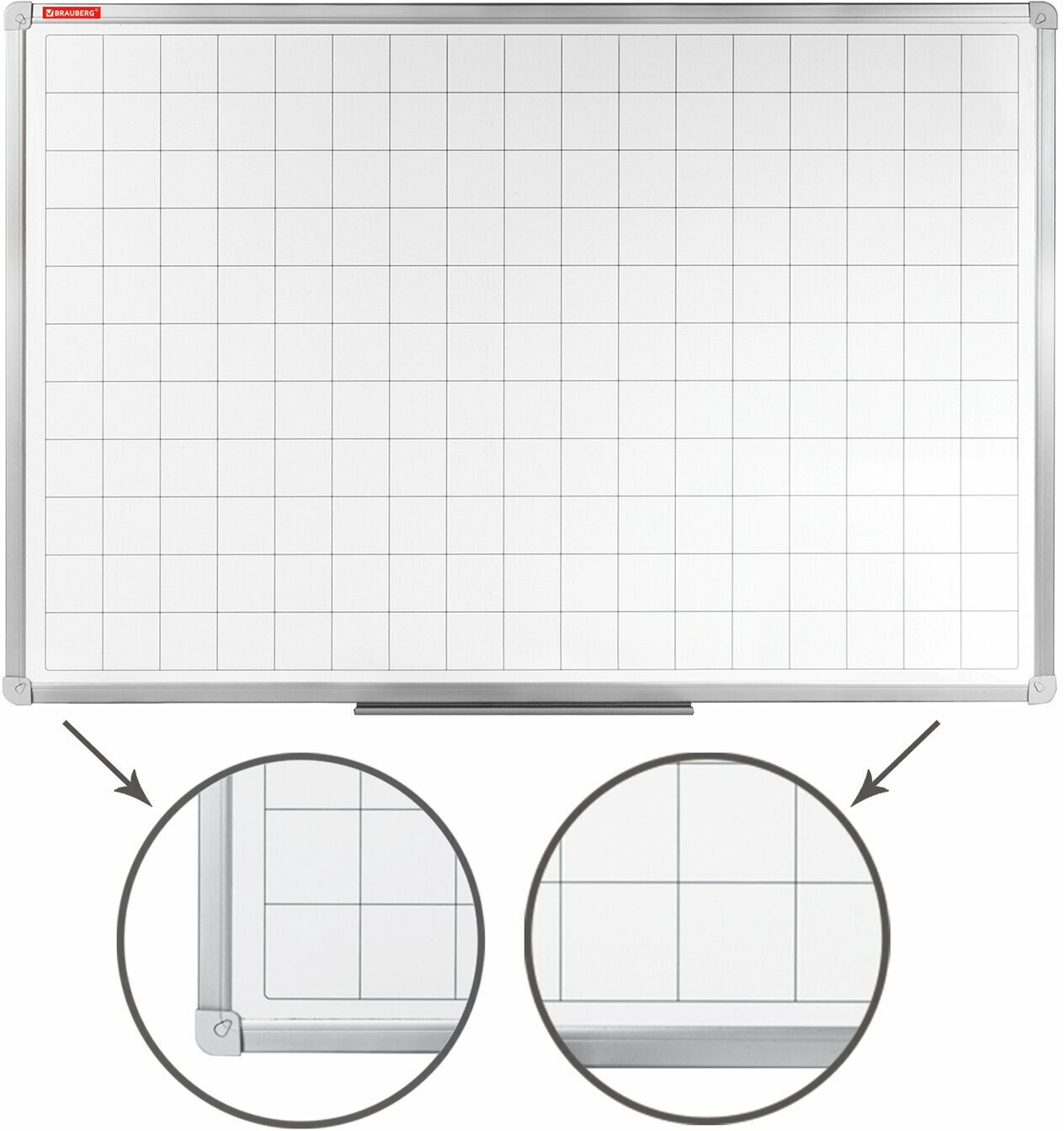 Доска магнитно-маркерная В клетку 60х90 см, алюминиевая рамка, гарантия 10 ЛЕТ, россия, BRAUBERG, 236862