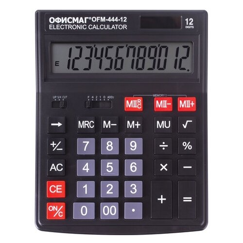 Калькулятор настольный ОФИСМАГ OFM-444 (199x153 мм) 12 разрядов двойное питание ЧЕРНЫЙ 250459