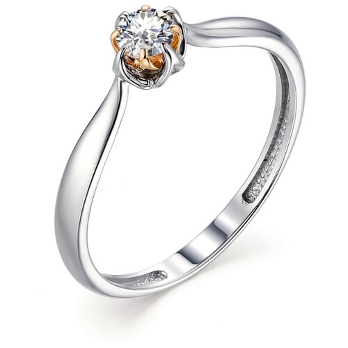 фото Алькор кольцо с 1 бриллиантом из белого золота 13181-200, размер 16