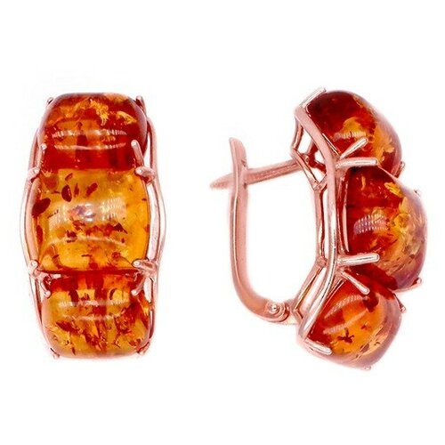 Серьги The Jeweller серебро 925 проба золочение янтарь оранжевый золотистый 4610₽