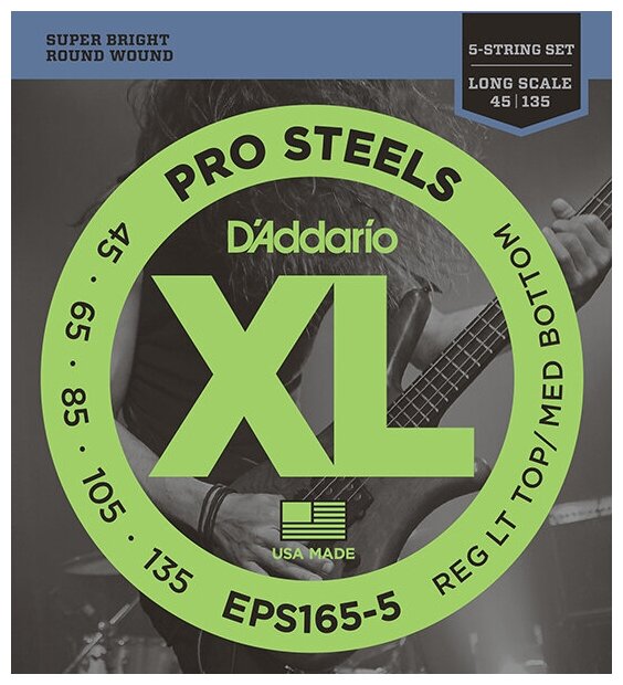 EPS165-5 ProSteels Комплект струн для 5-струнной бас-гитары, Custom Light, 45-135, D'Addario