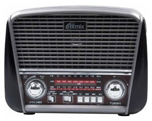 Радиоприемник Ritmix RPR-065 Gray ретро-дизайн, фонарь, usb, microSD, SD, аудио вход AUX, УКВ-FM, AM, SW, питание 3-220в