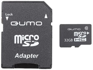 Карта памяти Qumo MicroSDHC 32Gb Сlass 10 UHS-I + ADP (QM32GMICSDHC10U1)