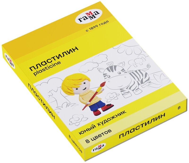 Пластилин 8 цветов Гамма "Юный художник", 112г, со стеком, картон. упаковка, 24 уп. (280043)