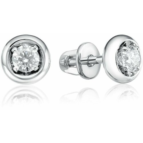 Серьги пусеты Бриллиантовая студия 15000020120101, белое золото, 585 проба, бриллиант, размер/диаметр 6 мм., белый