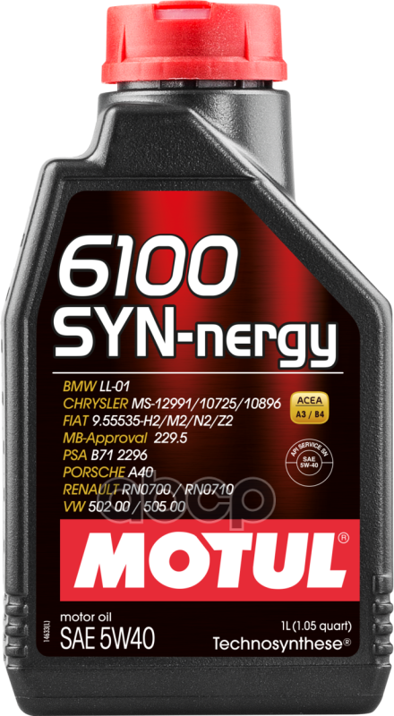 MOTUL Motul 5W40 (1L) 6100 Synergie+_Масло Моторное! Полусинт Api Sn/Cf, Acea A3/B4