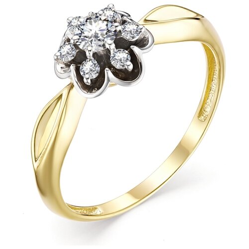фото Алькор кольцо цветок с бриллиантами из желтого золота 11104-300, размер 18