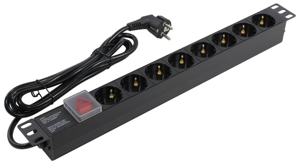 Exegate EX280843RUS Блок розеток ExeGate ServerPro PDU-19H804 Al-8S-EU2.5-SW, 19",1U, алюм, 8Schuko, евровилка, 2.5м