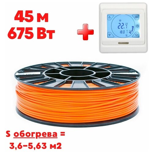 Кабельный теплый пол электрический в стяжку Теплософт Профи 45м 675Вт с сенсорным терморегулятором под плитку ламинат паркет линолеум ковролин 6200₽