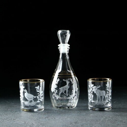 Набор подарочный «Трофейная охота», стеклянный, 3 предмета: графин «Цезарь»+ 2 стакана 250 мл (комплект из 2 шт)