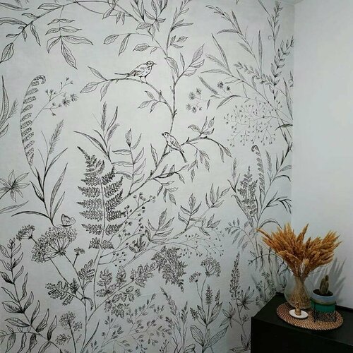 Обои бесшовные Птички монохром ширина 2550мм х длина 4500мм 18400₽
